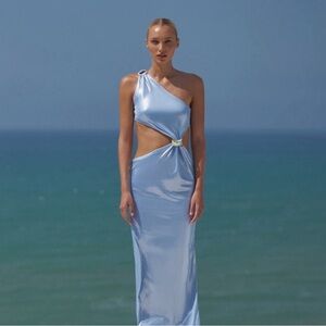 Baobab Collection Sky Blue One-Shoulder Cutout Maxi Dress